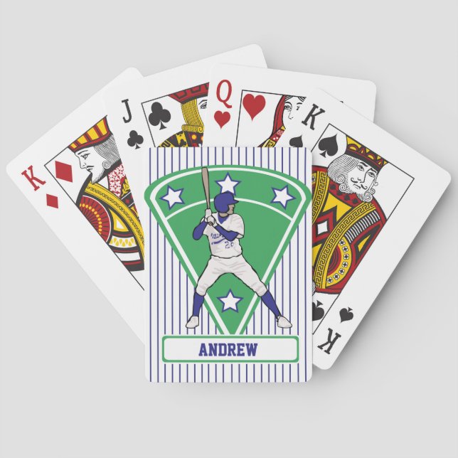Personalized Baseball Batter Star Blue Poker Cards (Back)