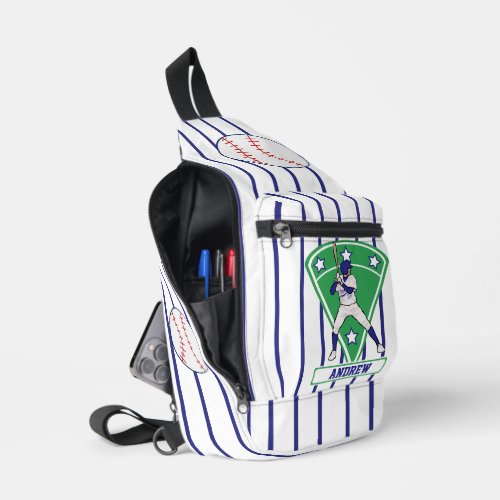 Personalized Baseball Batter Star blue Sling Bag