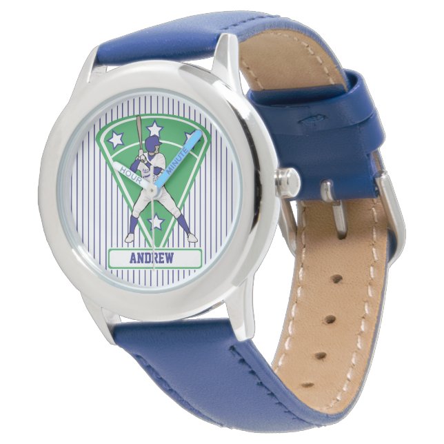 Personalized Baseball Batter Star Blue Watch (Angled)