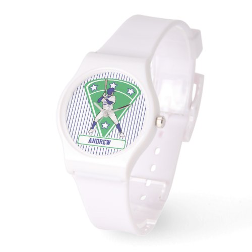 Personalized Baseball Batter Star Blue Watch