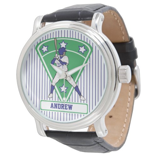 Personalized Baseball Batter Star Blue Watch