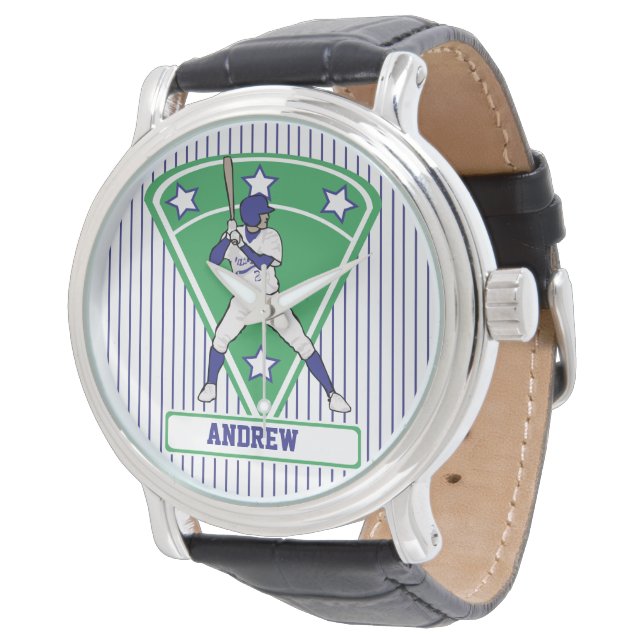 Personalized Baseball Batter Star Blue Watch (Angled)