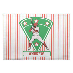Personalized Baseball Batter Star Red Cloth Placemat