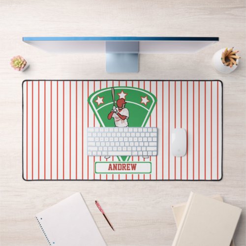 Personalized Baseball Batter Star Red Desk Mat