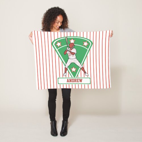 Personalized Baseball Batter Star Red Fleece Blanket