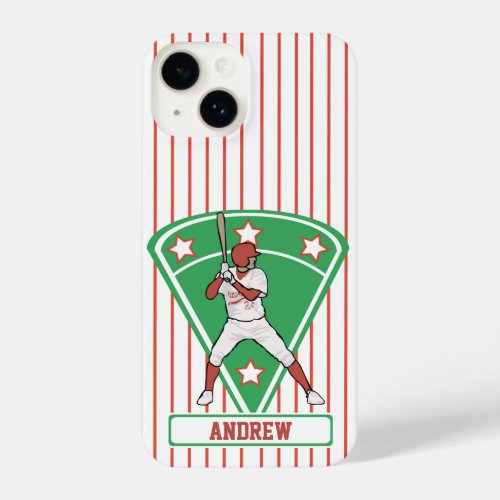 Personalized Baseball Batter Star Red iPhone 14 Case