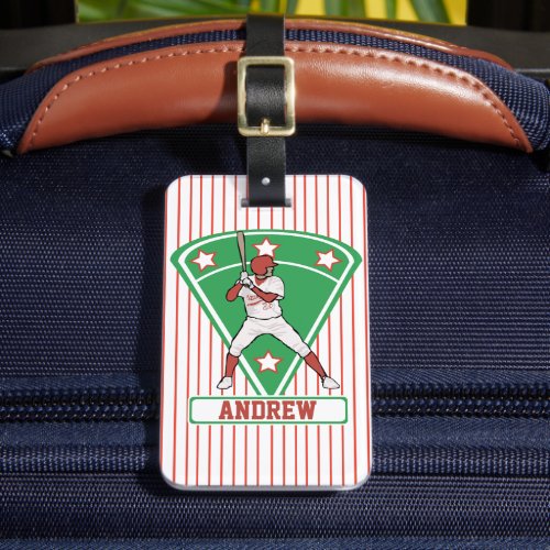 Personalized Baseball Batter Star Red Luggage Tag