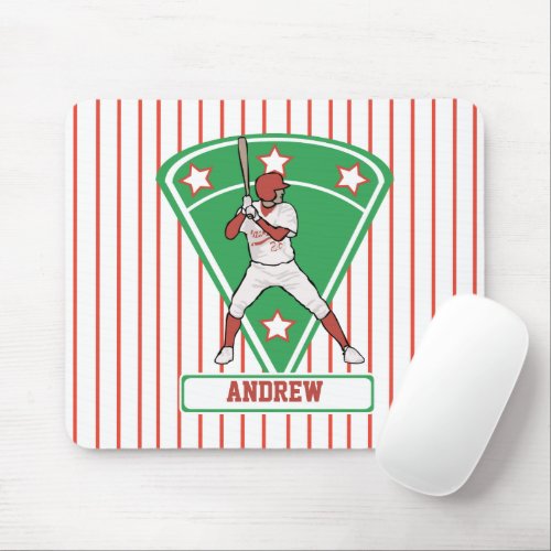 Personalized Baseball Batter Star Red Mouse Pad