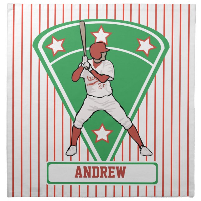 Personalized Baseball Batter Star Red Napkin (Front)