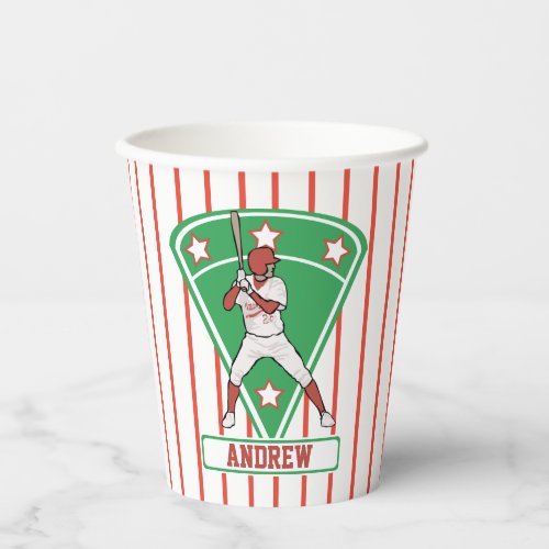 Personalized Baseball Batter Star Red Paper Cups