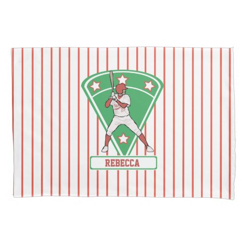 Personalized Baseball Batter Star Red Pillow Case