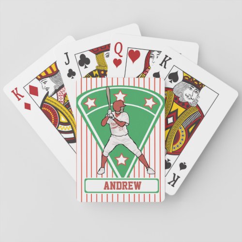 Personalized Baseball Batter Star Red Playing Cards