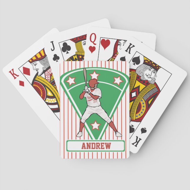 Personalized Baseball Batter Star Red Poker Cards (Back)