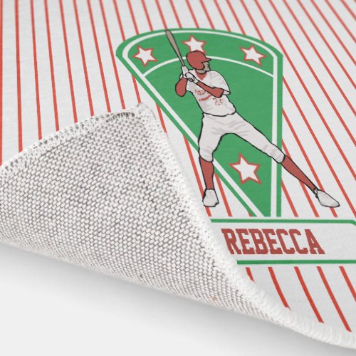 Personalized Baseball Batter Star Red Rug