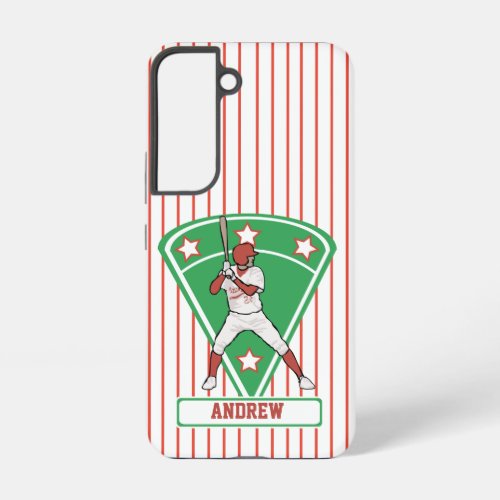 Personalized Baseball Batter Star Red Samsung Galaxy S22 Case