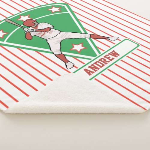 Personalized Baseball Batter Star Red Sherpa Blanket