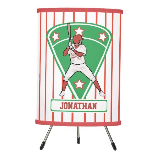 Personalized Baseball Batter Star Red Tripod Lamp