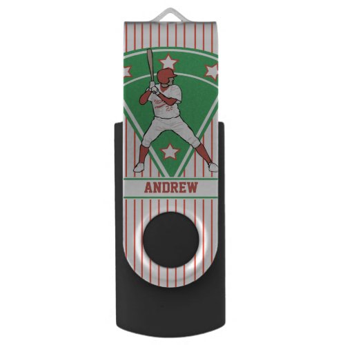 Personalized Baseball Batter Star Red USB Flash Drive
