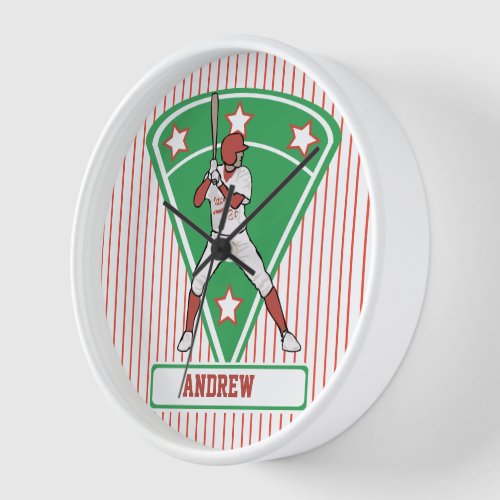 Personalized Baseball Batter Star Red Wall Clock