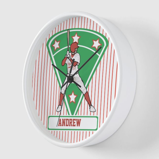 Personalized Baseball Batter Star Red Wall Clock (Angle)