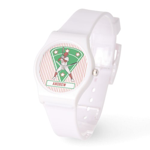 Personalized Baseball Batter Star Red Watch