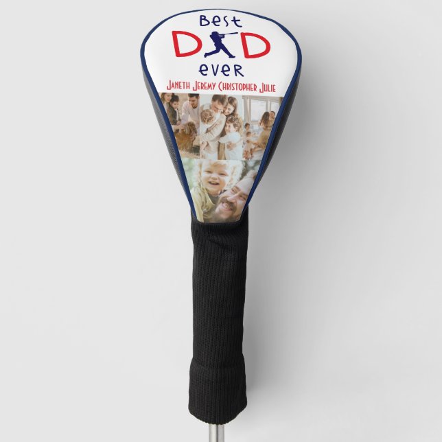 Personalized Baseball Best Dad Ever Family Photo Golf Head Cover (Front)