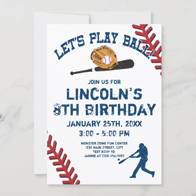 Personalized Baseball Birthday Party Invitations (Back)