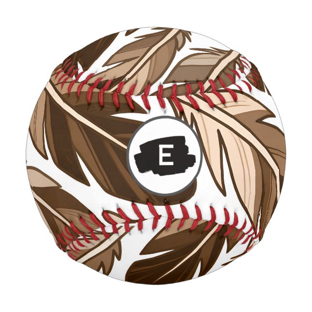 Personalized Baseball  Boho Monogram Brown Feather (Front)