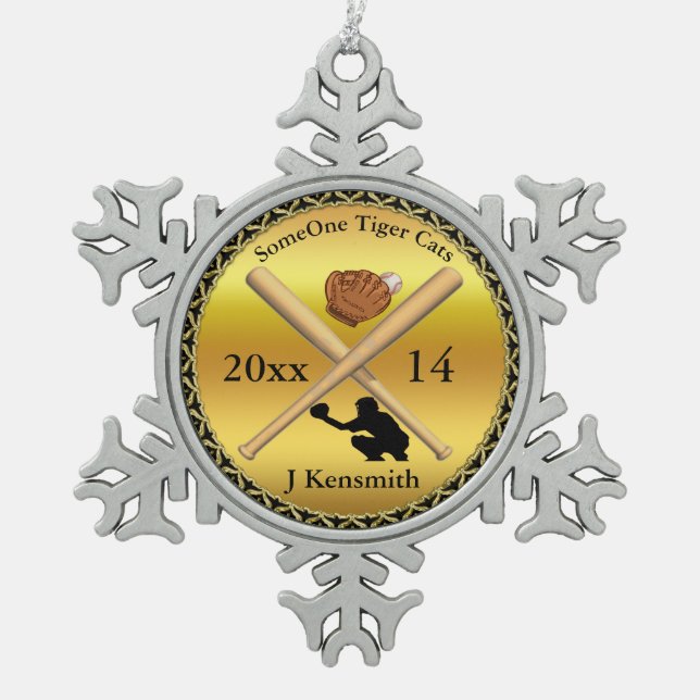 Personalized Baseball Champions League design Snowflake Pewter Christmas Ornament (Front)