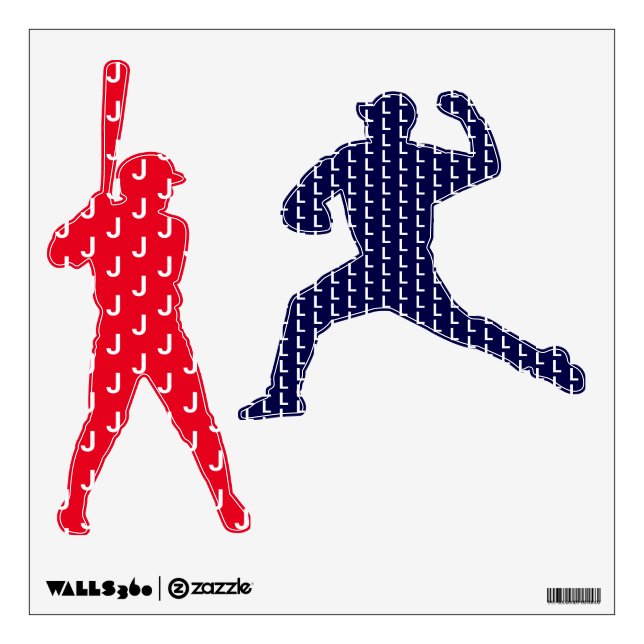 Personalized Baseball Child Initials Red & Blue Wall Decal (Front)