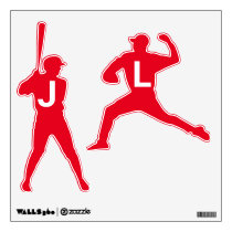 Personalized Baseball Child Initials Red Wall Decal