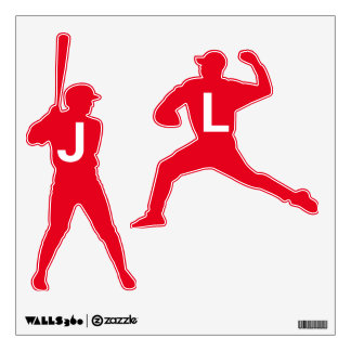 Personalized Baseball Child Initials Red Wall Decal