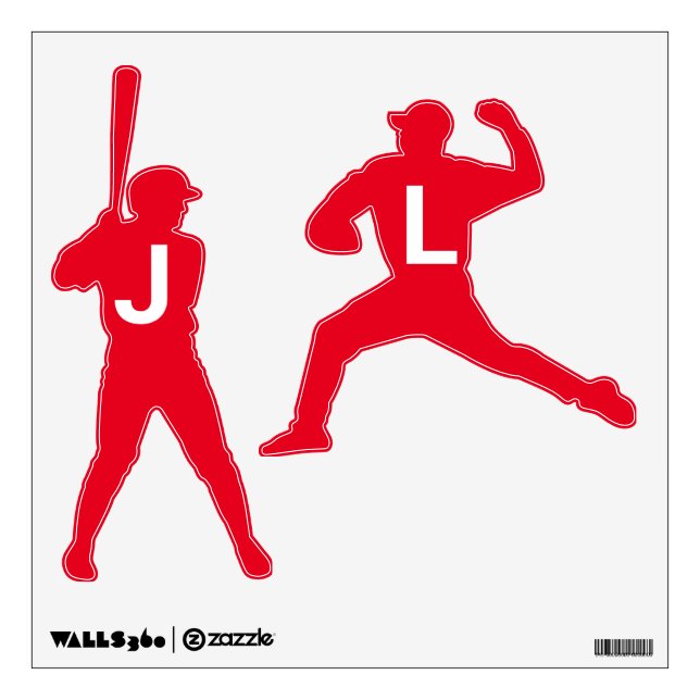Personalized Baseball Child Initials Red Wall Decal (Front)
