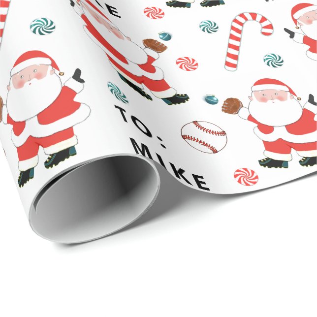 Personalized Baseball Christmas Gift Wrapping Paper (Roll Corner)