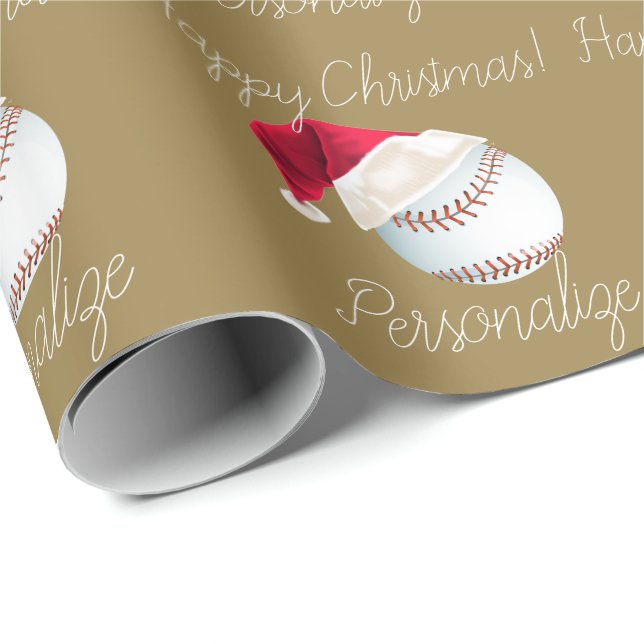Personalized Baseball Christmas Santa Holiday Wrap Wrapping Paper (Roll Corner)