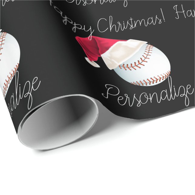 Personalized Baseball Christmas Santa Holiday Wrap Wrapping Paper (Roll Corner)