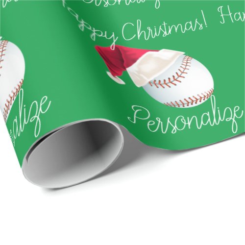 Personalized Baseball Christmas Santa Holiday Wrapping Paper