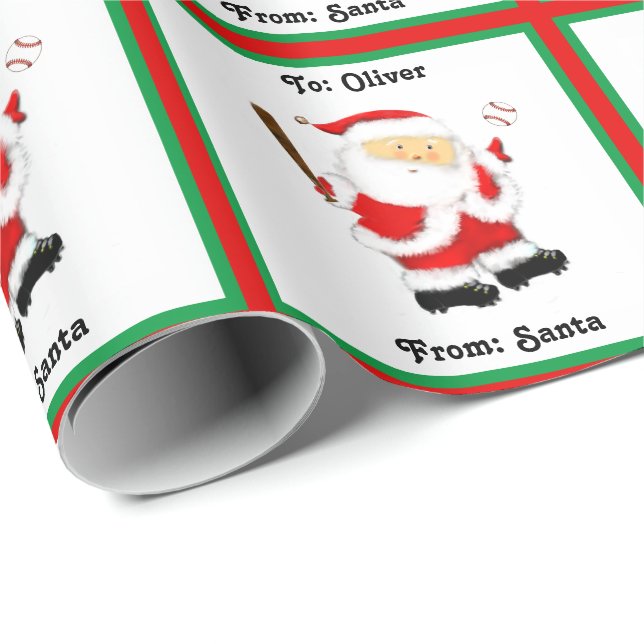 Personalized Baseball Christmas Wrapping Paper (Roll Corner)