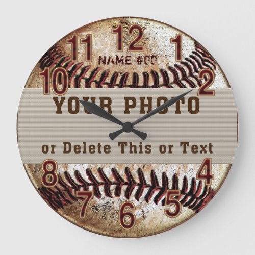 Personalized Baseball Clock Your PHOTO and TEXT Large Clock