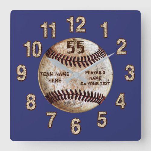 Personalized Baseball Clock YOUR TEXT and COLORS Square Wall Clock