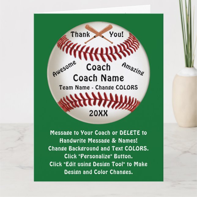 Personalized, Baseball Coach Card, Card (Front)