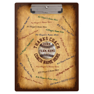 Personalized Baseball Coach Clipboard Player Names