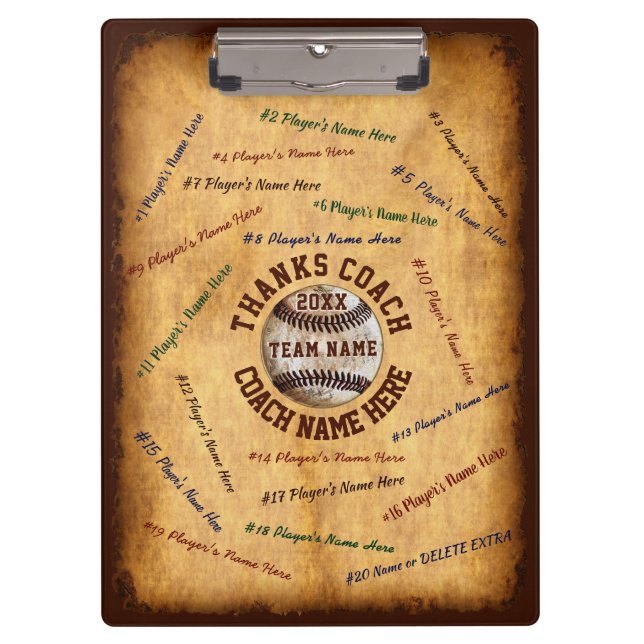 Personalized Baseball Coach Clipboard Player Names (Front)