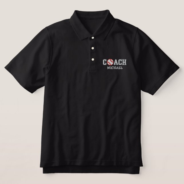 Personalized Baseball Coach Embroidered Polo Shirt (Design Front)