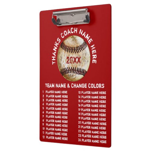 Personalized Baseball Coach Gifts in Your Colors Clipboard