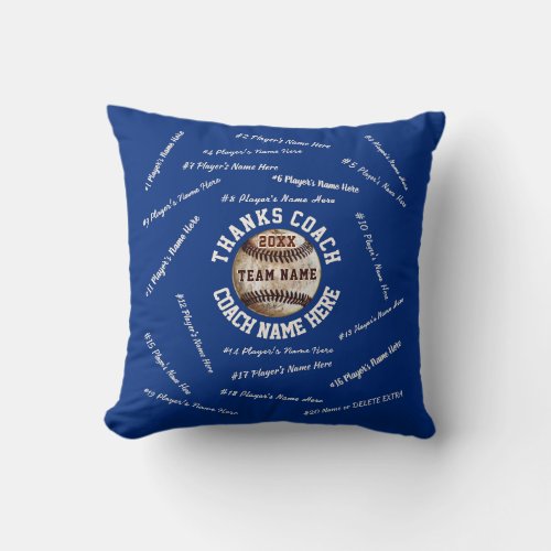 Personalized Baseball Coach Gifts Players Names Throw Pillow