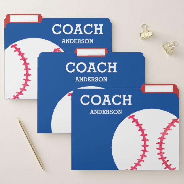 Personalized Baseball Coach Red White Blue File Folder (Set)