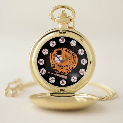 Personalized baseball gold pocket watch