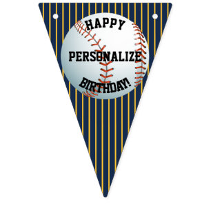 Personalized Baseball Happy Birthday Bunting Flags