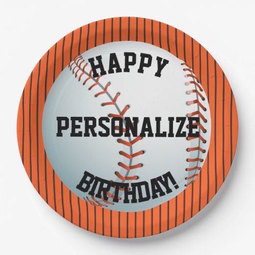 Personalized Baseball Happy Birthday Paper Plates